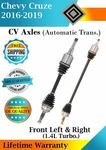 New Oe Front Cv Axles For 2016-2019 Chevy Cruze 1.4L Turbo Lifetime Warranty. Fixed Price $276.99.